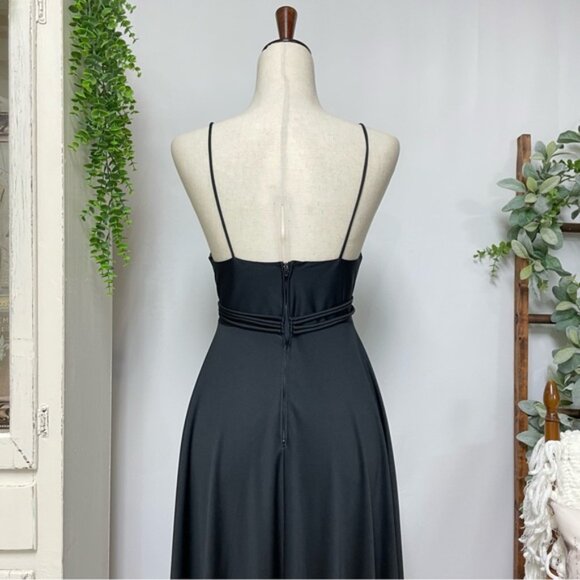 Vintage 70s Maxi Dress Small Black Slinky Spaghetti Strap Jersey Gown Union Made - Picture 8 of 12